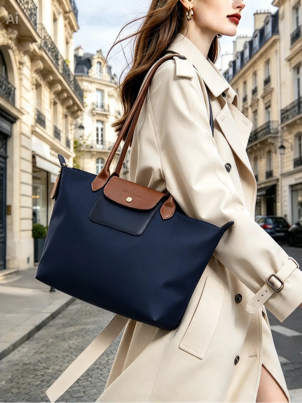 Le Pliage Large Shoulder ToteBag Navy NWT